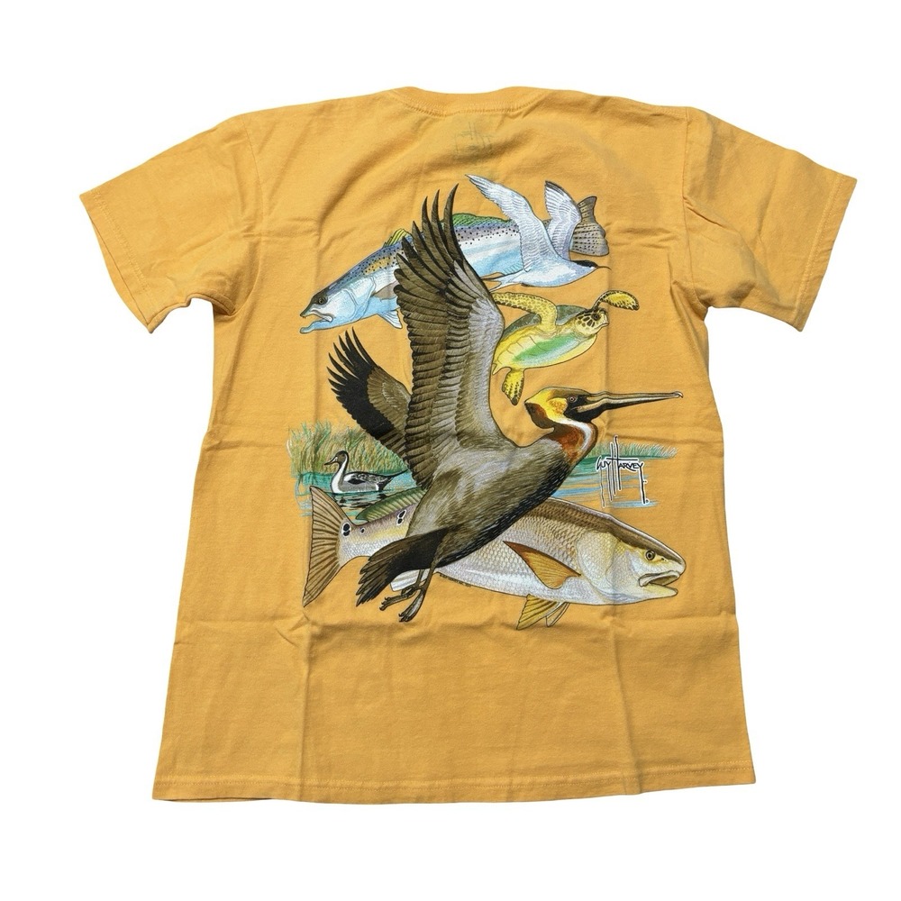 Guy Harvey Men's AFTCO Bluewater T Shirt Yellow Fish Graphic Size Small 18 x 25